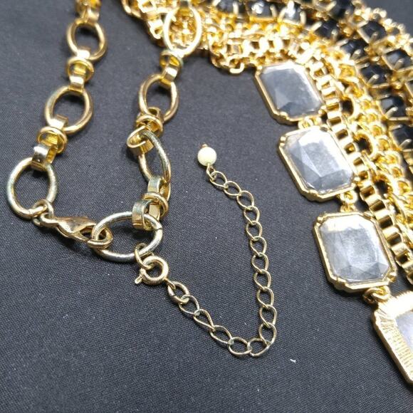 Multi Chain Rhinestone Long Necklace, Black Gray Rhinestones, 5 Strands, 26 Inch - Picture 5 of 6